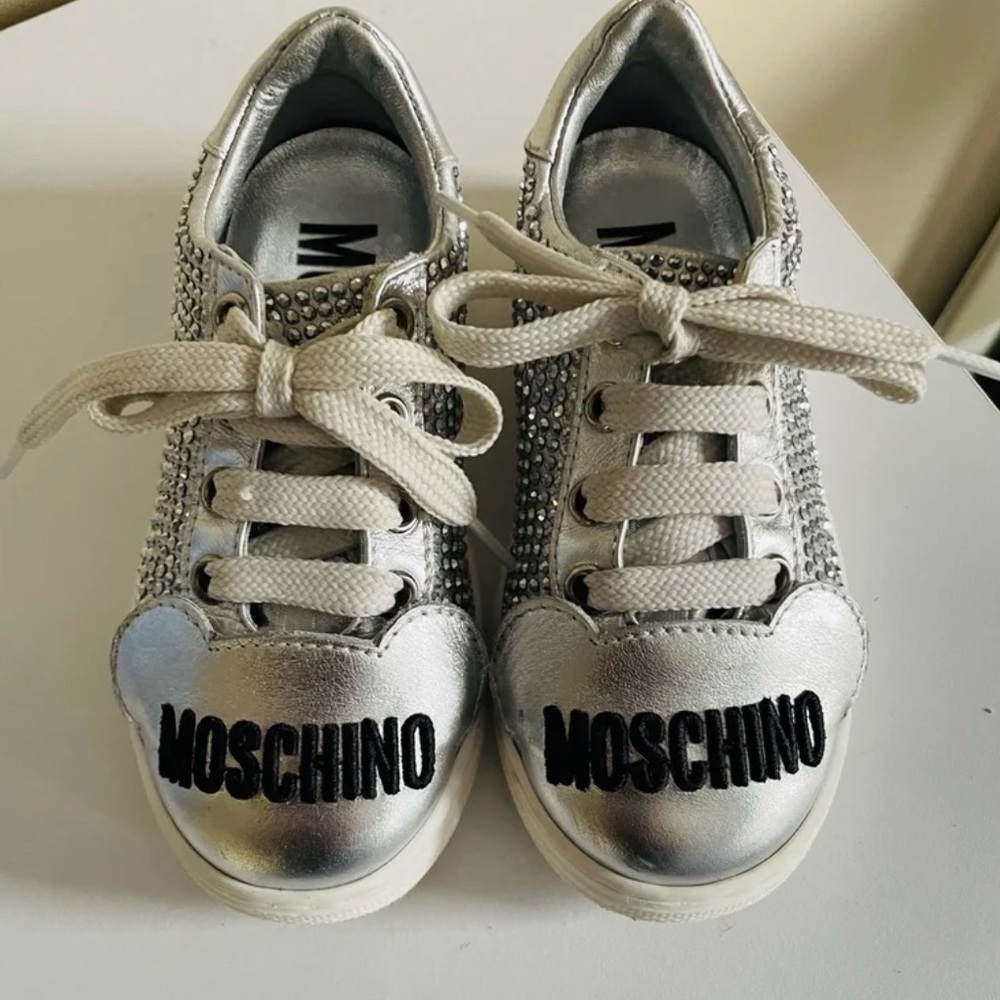 Moschino Kids Metallic Silver Sneakers